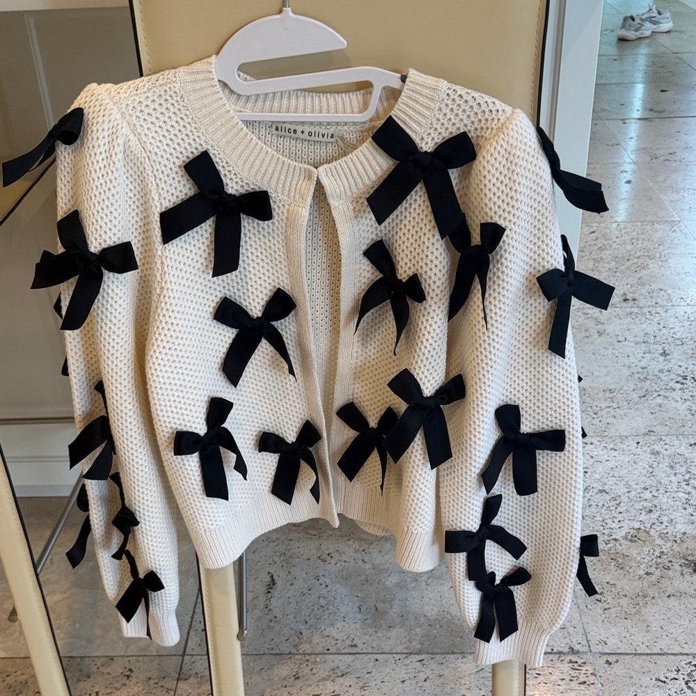 Alice + Olivia Cream Sweater with Black Bows